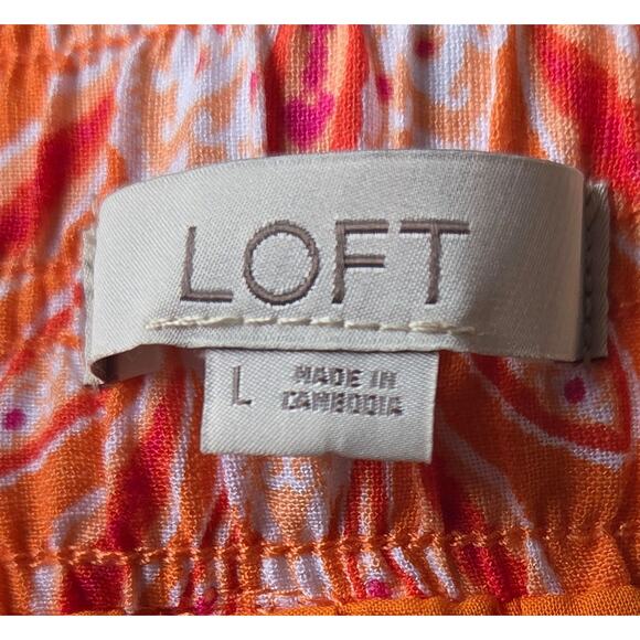 Loft Coral Fleur-de-Lis Elastic Waist Midi Skirt L Summer Office Siren Vacation - Picture 5 of 6